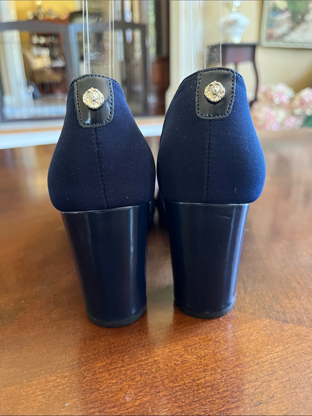 Anne Klein Navy Open-Toe Ankle Strap Heels - Picture 3 of 4
